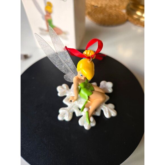 Disney Tinker Bell Christmas Ornament Sitting on Glitter Snowflake with Sparklin - Picture 3 of 9